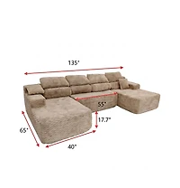 Homsee 135" 3-Piece U-Shaped Sectional Sofa Set With Pillows, Corduroy Convertible Couch