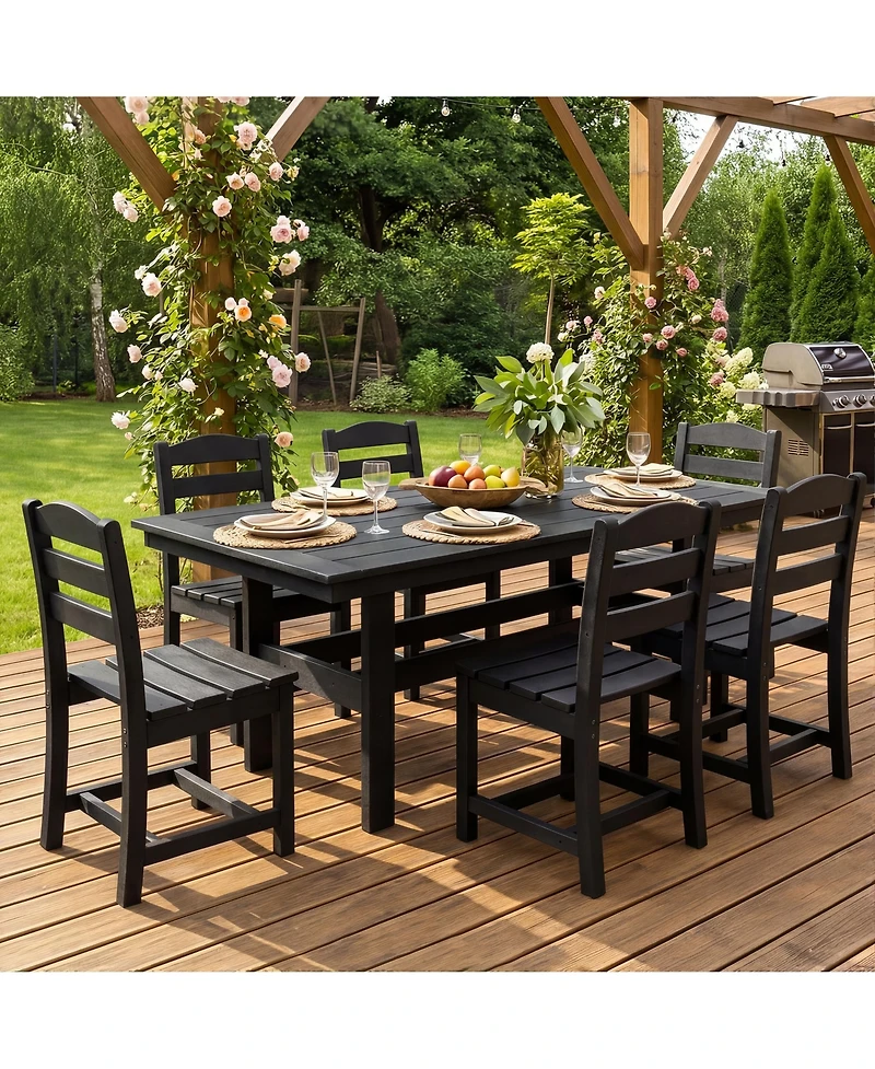 Homsee 71-Inch Hdpe Dining Set with 6 Side Chairs - All-Weather Resin Patio Table Umbrella Hole