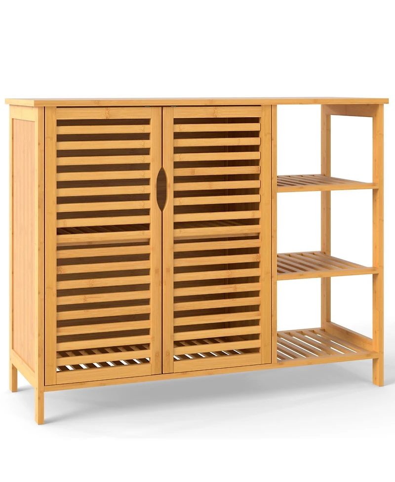 sumyeg Bamboo Bathroom Storage Cabinet with Double Doors and Shelves