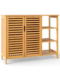 sumyeg Bamboo Bathroom Storage Cabinet with Double Doors and Shelves
