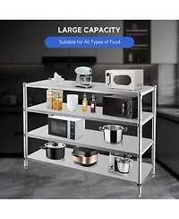 homfan 4 Tier Stainless Steel Shelf, Silver Heavy Duty Adjustable Shelving Unit with Wheels for Kitchen or Pantry