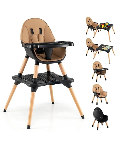 Sugift 6 in 1 High Chair for Babies and Toddlers Ages 6-36 Months-Coffee
