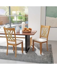 Sugift Linen Fabric Upholstered Wooden Dining Chair Set of 2 with Rubber Wood Frame for Dining Room