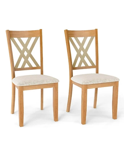 Sugift Linen Fabric Upholstered Wooden Dining Chair Set of 2 with Rubber Wood Frame for Dining Room