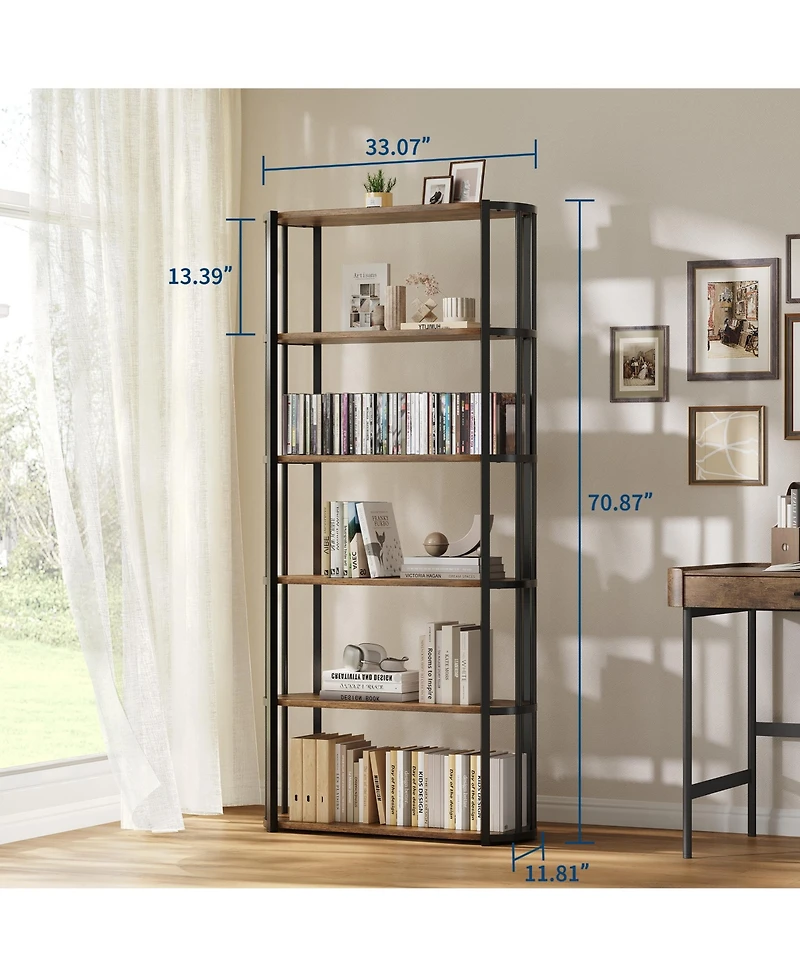 homfan 5-Tier Open Vertical Bookshelf, Waterproof Scratch-Resistant Metal Frame Storage Shelf with Anti-Tip Kit for Home Office Use