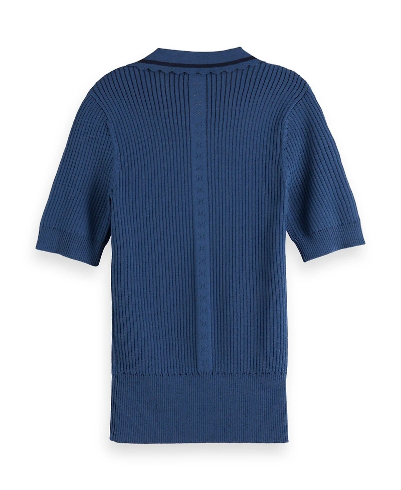 Scotch & Soda Women's Rib Polo Neck Short Sleeve Pullover