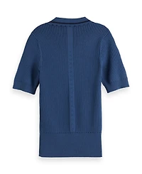 Scotch & Soda Women's Rib Polo Neck Short Sleeve Pullover