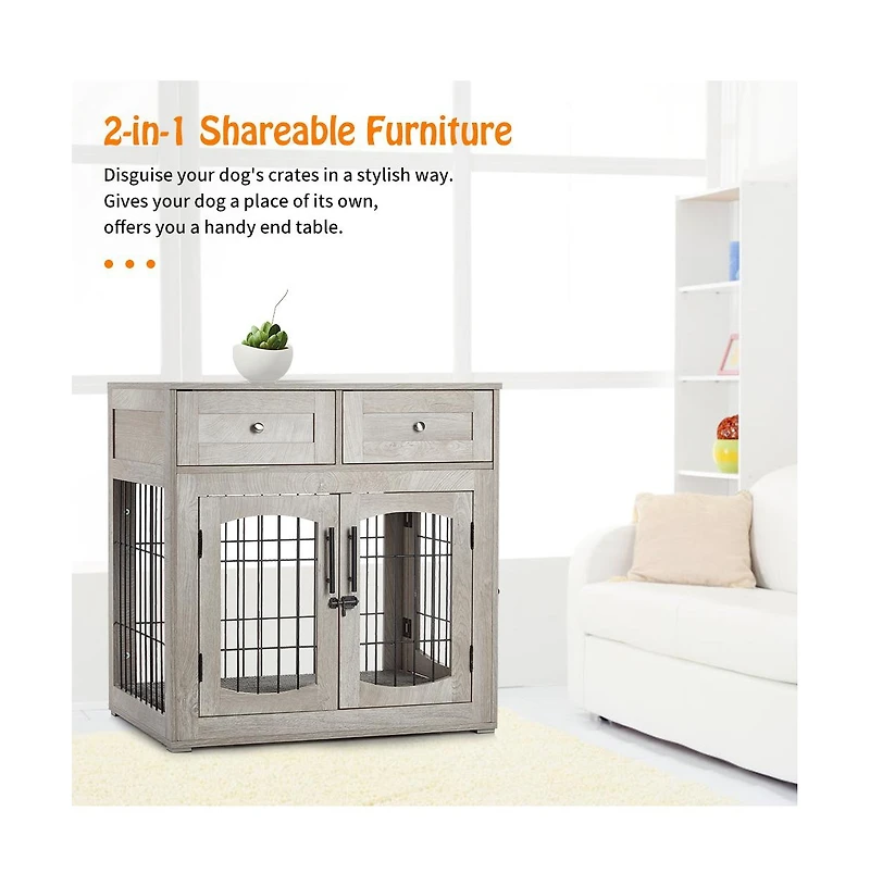 homfan 41.3L x 23.6W x 40.6H in Large Dog Cage Engineered Wood Iron Frame, Pet Kennel House with Locking Door for Indoor Living Room