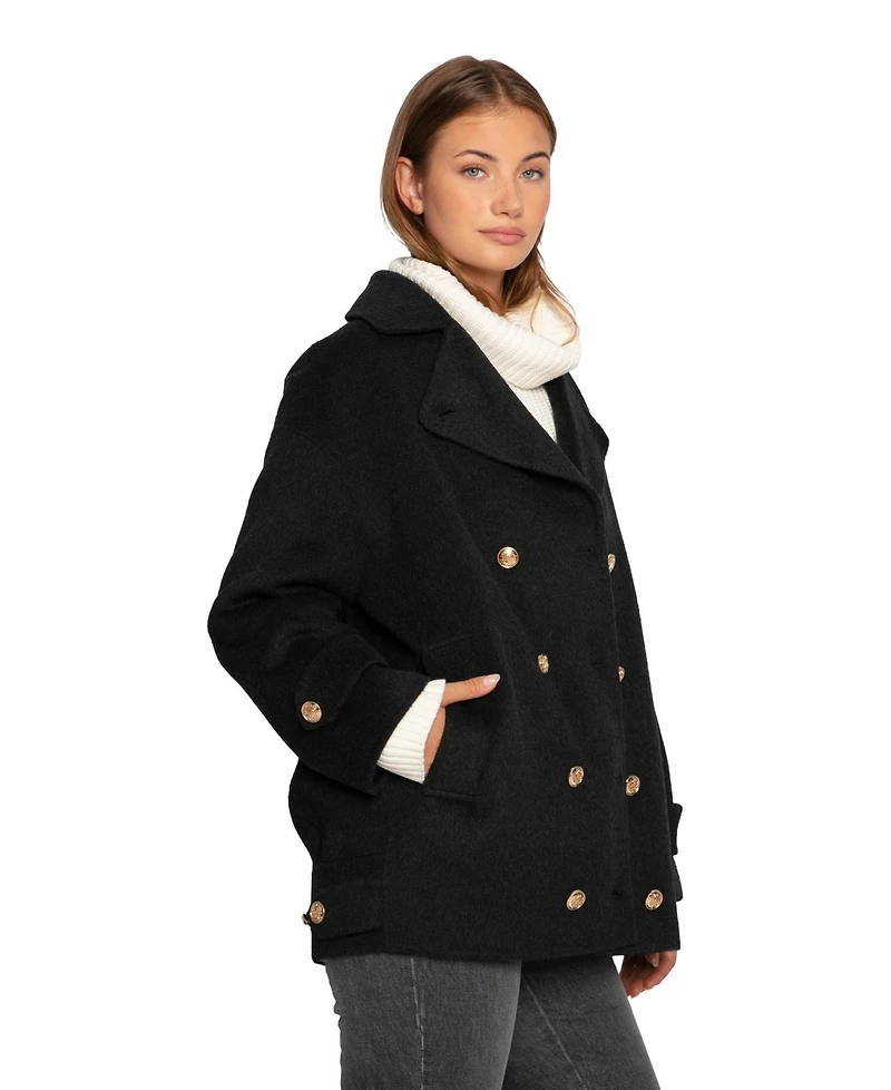 Belle & Bloom Women's Right and Forward Double Breasted Wool Blend Pea Coat