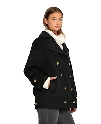 Belle & Bloom Women's Right and Forward Double Breasted Wool Blend Pea Coat