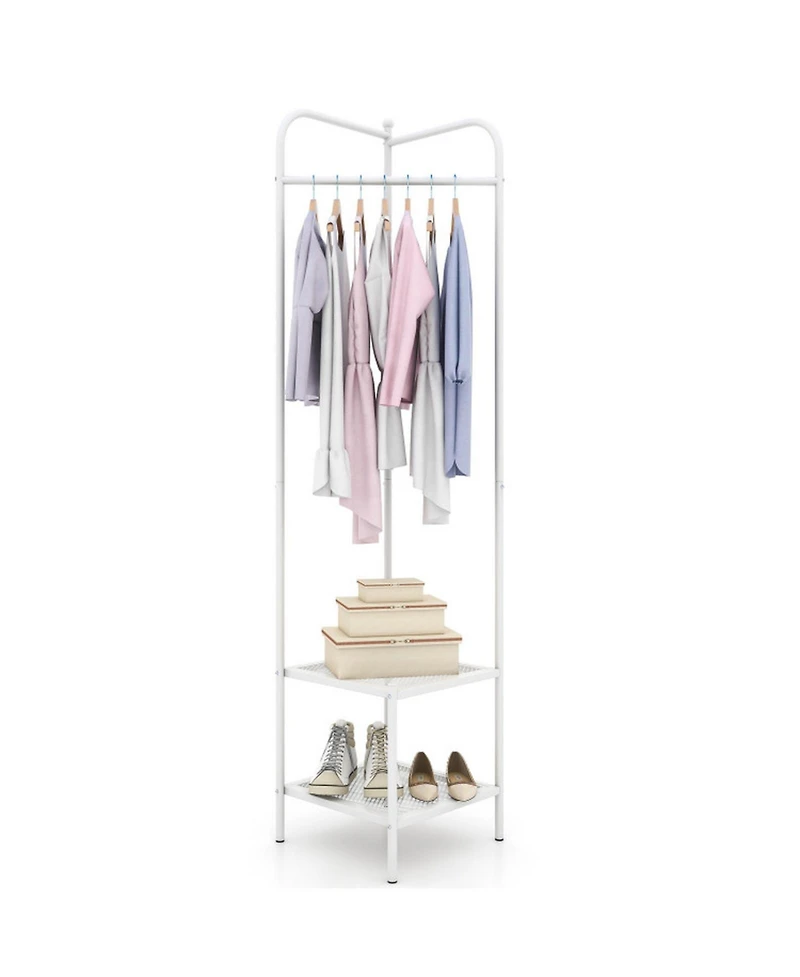 Gouun 76-Inch Corner Coat Rack with Top Hanger and 2 Shoe Shelves