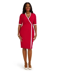 Kasper Women's V-Neck City Wrap Knee Length Dress, Regular and Plus