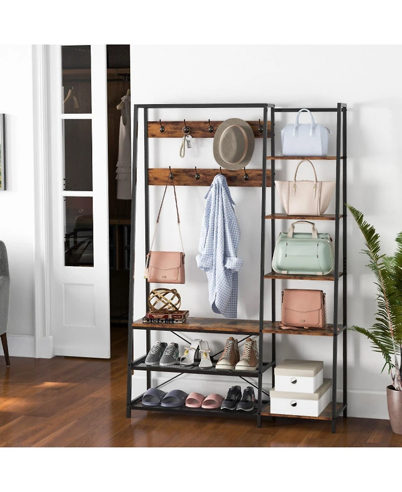Gouun 5-in-1 Entryway Hall Tree with Storage Bench and 9 Hooks