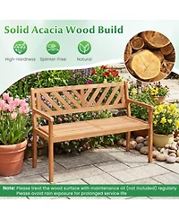 Gouun 2-Person Acacia Wood Patio Bench with Armrests and Backrest