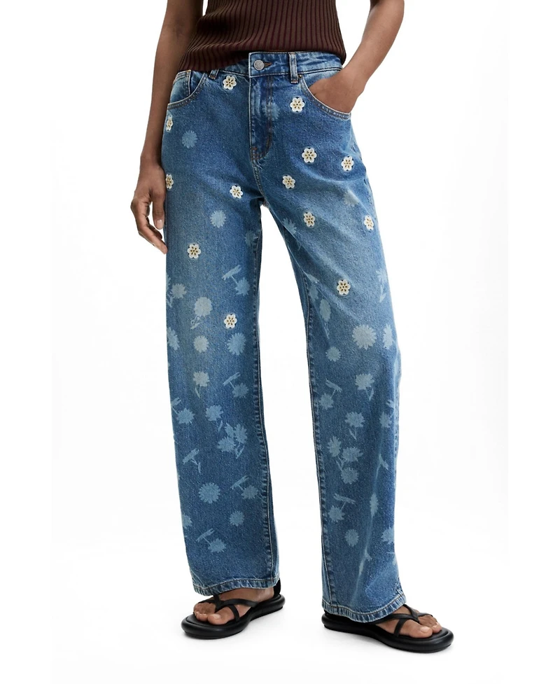 Desigual Women's Floral Embroidered Jeans