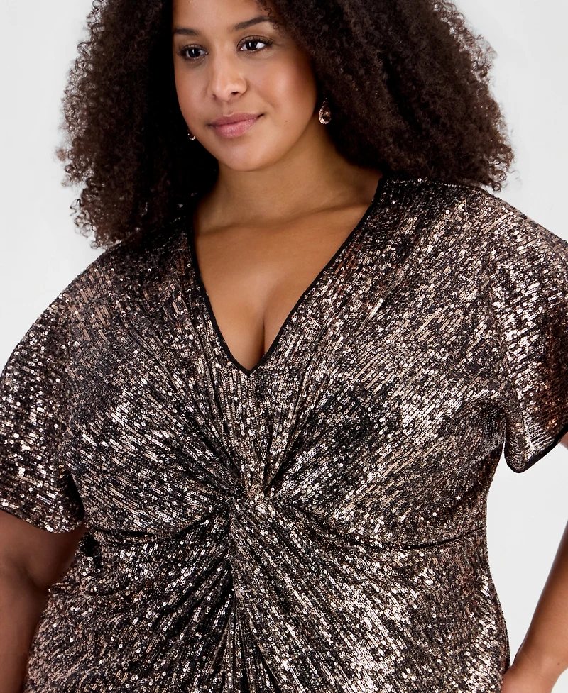 Muse Plus Sequined V-Neck Dolman-Sleeve Top