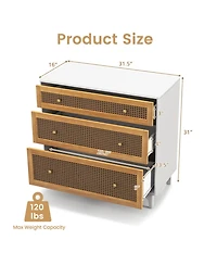 Gouun 3-Drawer Rattan Dresser Chest with Anti-Toppling Device