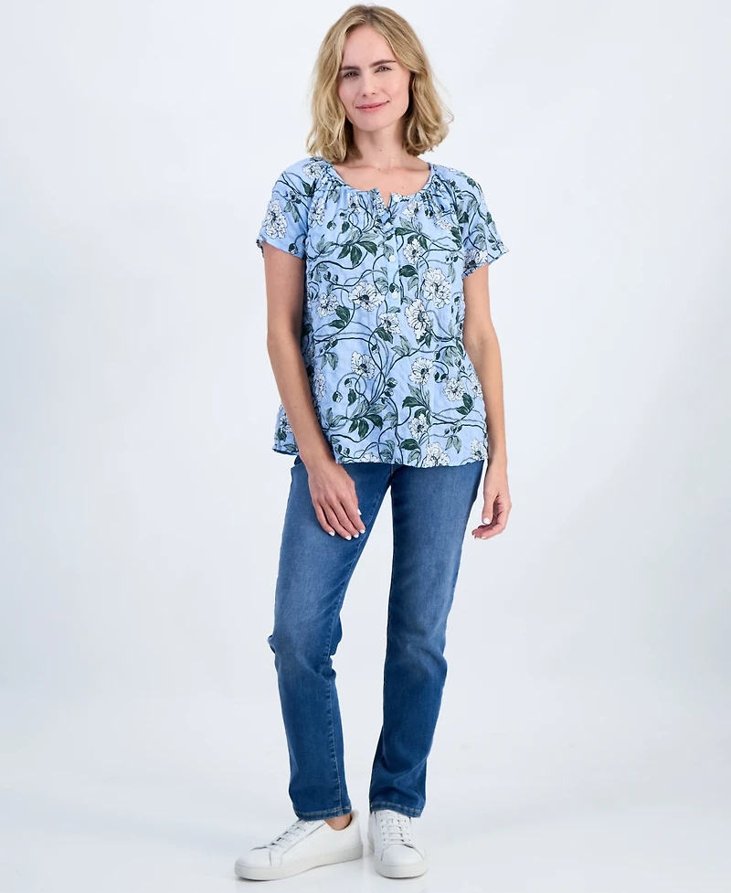Style & Co Petite Printed Split Neck Top, Macy's Exclusive