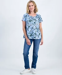 Style & Co Petite Printed Split Neck Top, Macy's Exclusive