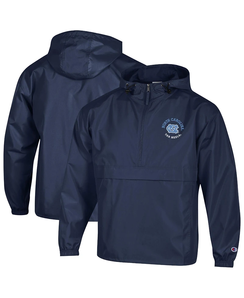 Champion Men's Navy North Carolina Tar Heels Packable Hooded Windbreaker Half-Zip Jacket