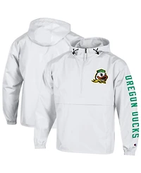 Champion Men's White Oregon Ducks Cloud Packable Half-Zip Hooded Jacket