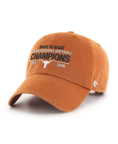 '47 Brand Men's and Women's Texas Orange Texas Longhorns Back-to-Back Ncaa Softball Women's College World Series s Clean Up Adjustable Hat