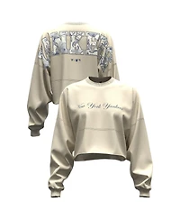 Fanatics Women's Light Beige New York Yankees Spirit Floral Script Cropped Long-Sleeve T-Shirt