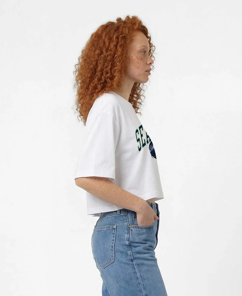 Champion Women's White Seattle Seahawks Boyfriend Cropped T-Shirt