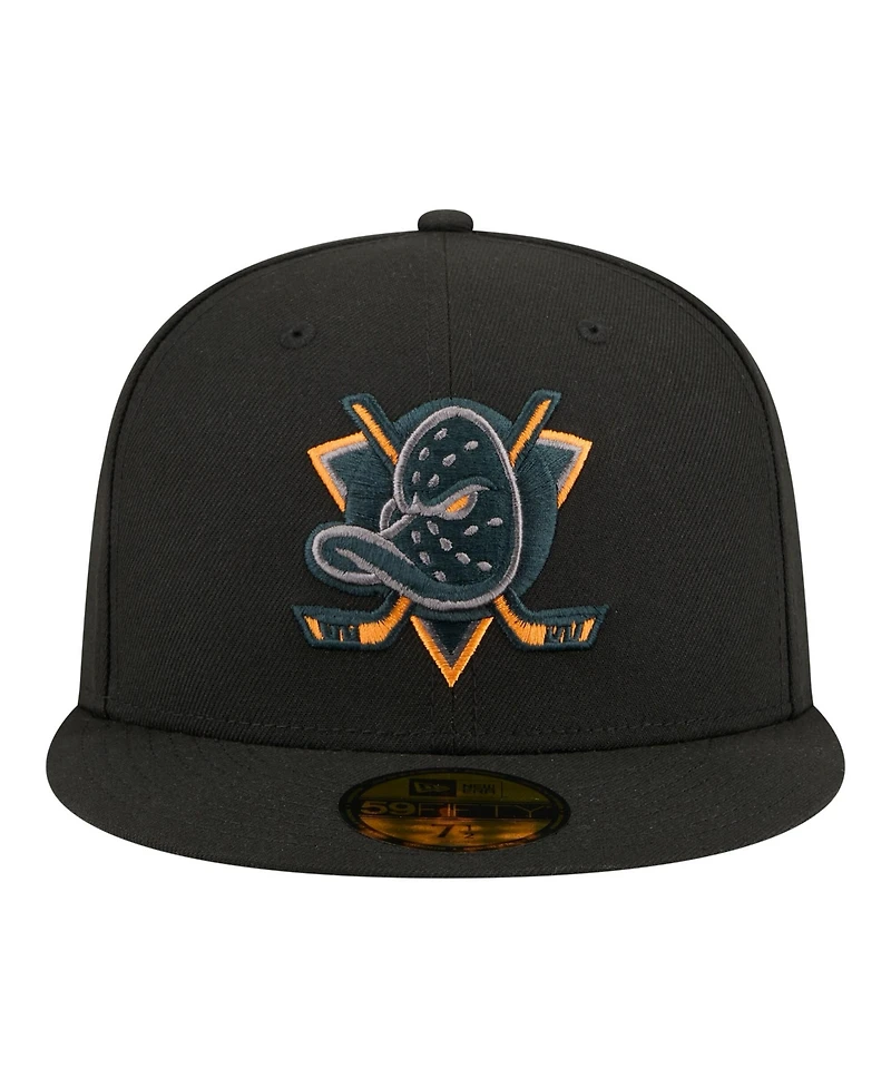 New Era Men's Black Anaheim Ducks Color Pop 59FIFTY Fitted Hat