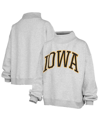 Pressbox Women's Heather Gray Iowa Hawkeyes Oversized Nelson Mock Neck Sweatshirt
