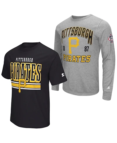 Starter Men's Heather Gray/Black Pittsburgh Pirates Two-Pack Long Sleeve Short T-Shirt Set