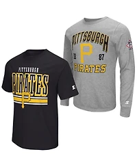 Starter Men's Heather Gray/Black Pittsburgh Pirates Two-Pack Long Sleeve Short T-Shirt Set