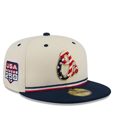 New Era Men's Cream/Navy Baltimore Orioles Usa 250 Fourth of July 59FIFTY Fitted Hat