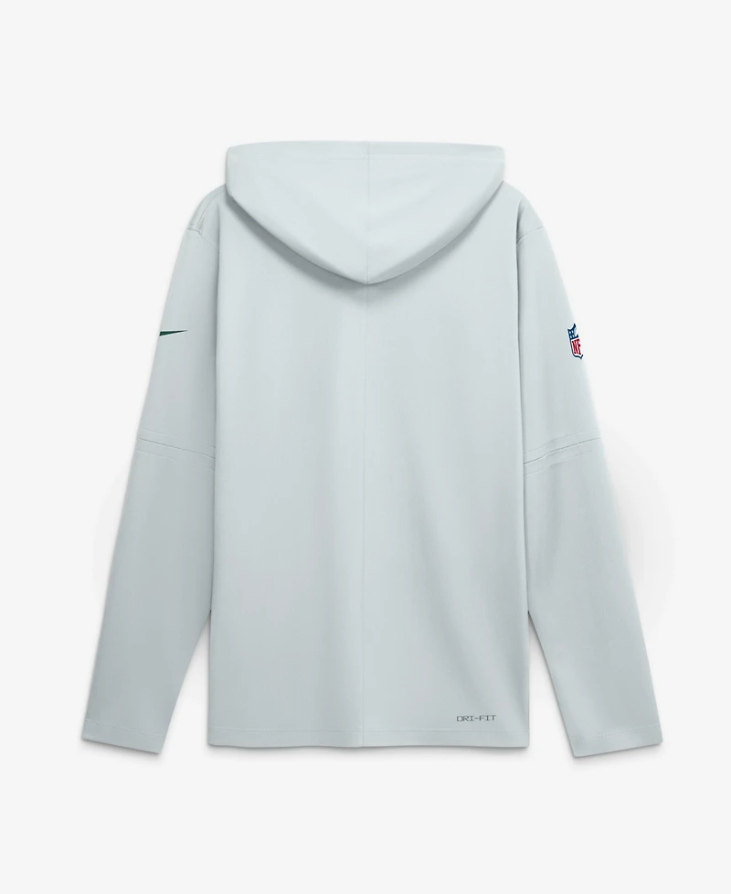Nike Men's Platinum Green Bay Packers Sideline Lightweight Long Sleeve Hooded Dri-fit T-Shirt