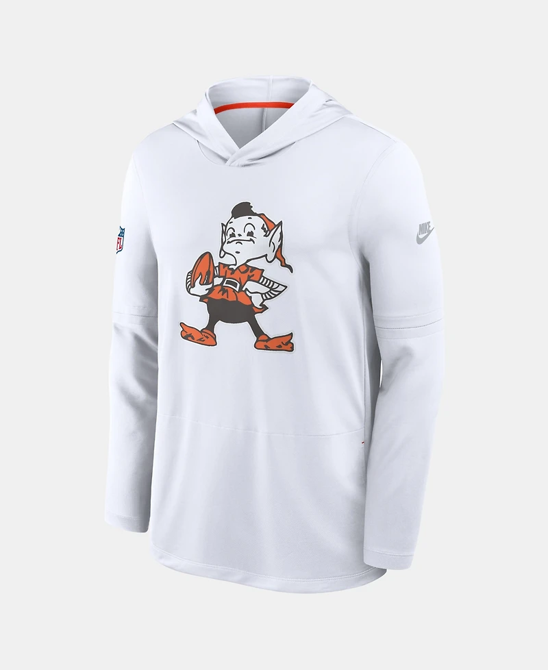 Nike Men's White Cleveland Browns Sideline Dri-fit Long Sleeve Hooded T-Shirt