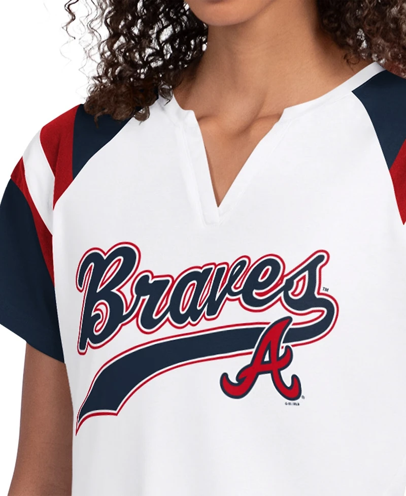 Starter Women's White Atlanta Braves Game On Notch Neck Raglan T-Shirt