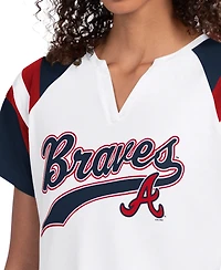 Starter Women's White Atlanta Braves Game On Notch Neck Raglan T-Shirt