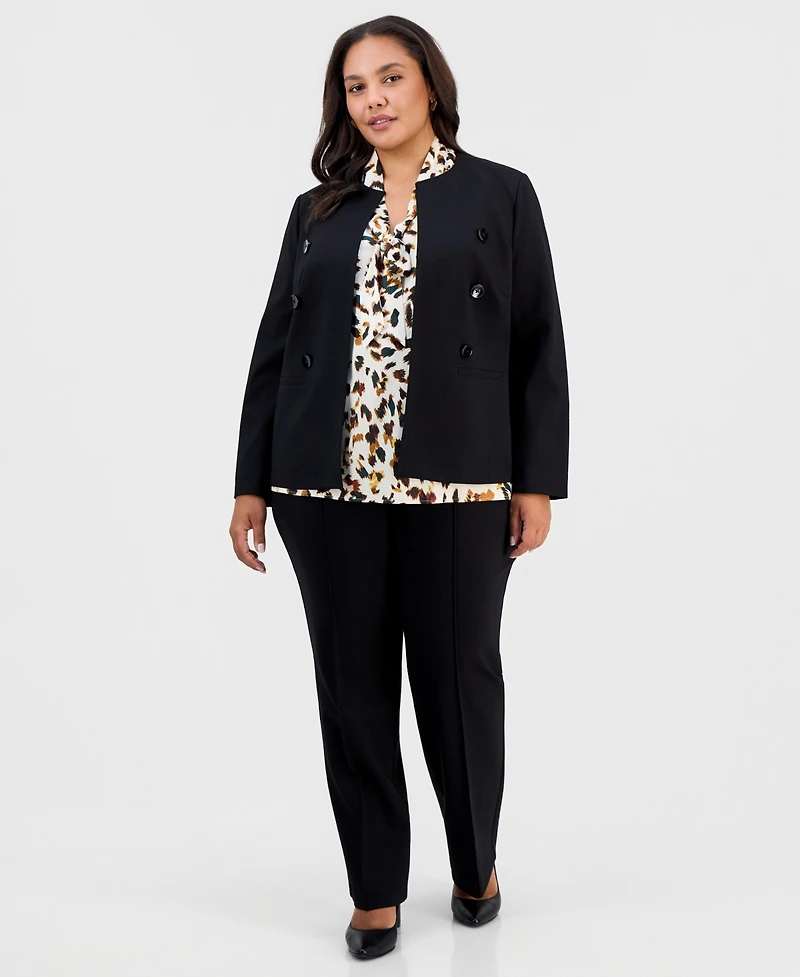 Kasper Plus Double-Breasted Collarless Blazer
