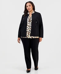 Kasper Plus Double-Breasted Collarless Blazer