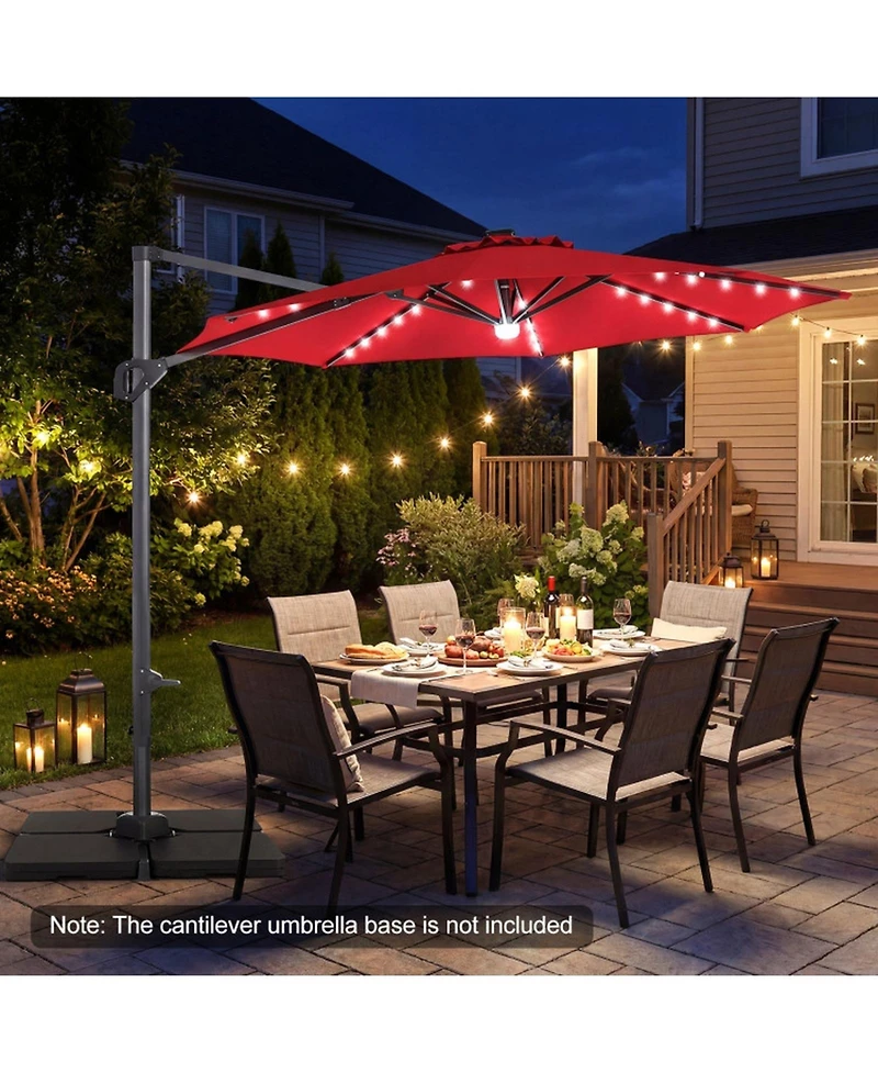 Gouun 10 Ft Cantilever Patio Umbrella with 28 Solar Led Lights
