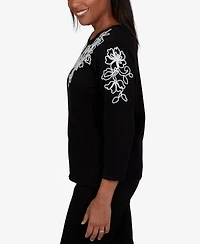 Alfred Dunner Women's Floral Scroll Soutache Sweater