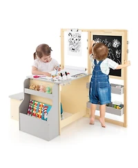 Gouun Kids Art Center Table and Bench Set with Double-Sided Easel
