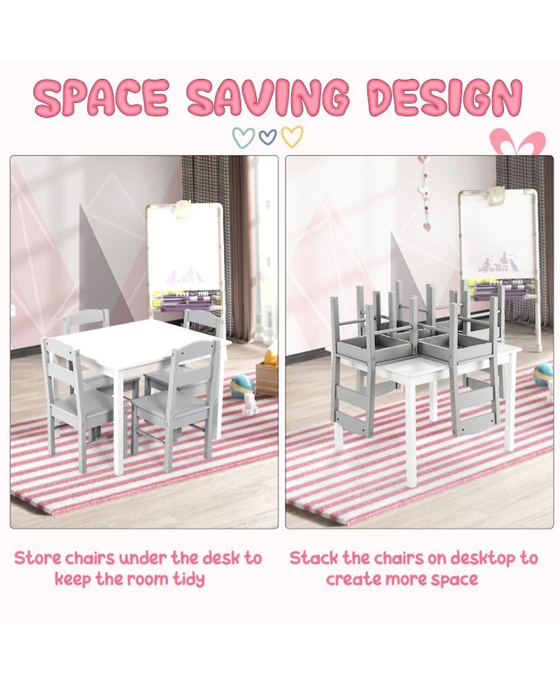 Gouun 5-Piece Kids Wood Table and Chair Set for Playroom
