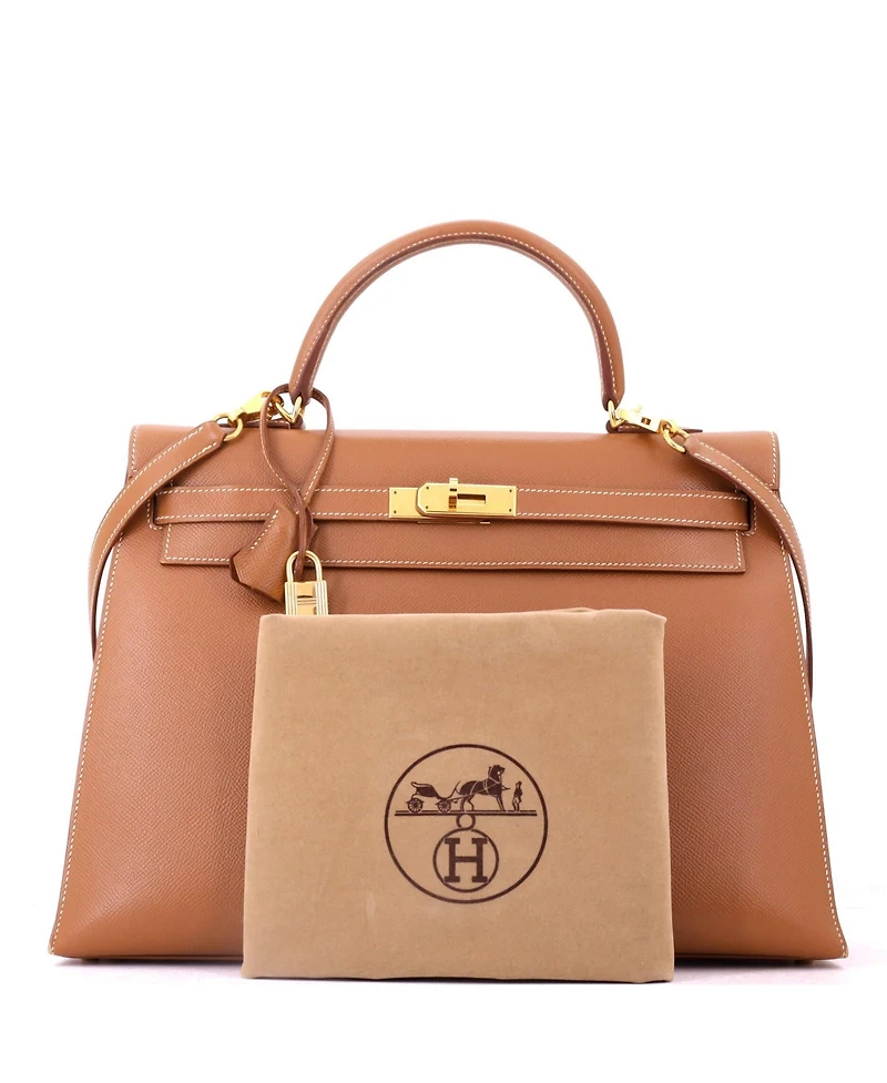 Pre-Owned Hermes Kelly 35 Handbag Brown Courchevel with Gold Hardware