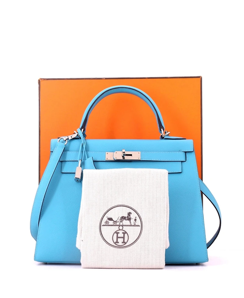 Pre-Owned HERMES Kelly 28 Handbag Epsom with Palladium Hardware
