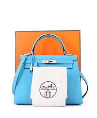 Pre-Owned HERMES Kelly 28 Handbag Epsom with Palladium Hardware