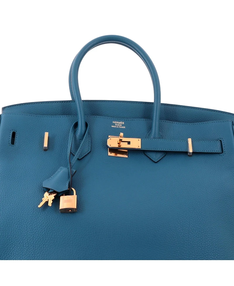 Pre-Owned HERMES Birkin 35 Handbag Blue Togo with Gold Hardware