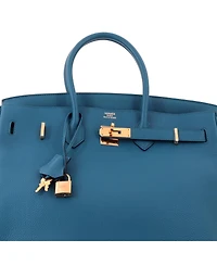 Pre-Owned HERMES Birkin 35 Handbag Blue Togo with Gold Hardware