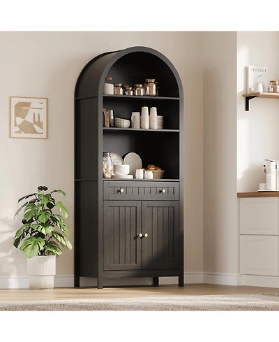 homfan 73 Inch Tall Arched Pantry Cabinet with Drawer, Farmhouse Storage Hutch, Adjustable Shelves for Kitchen and Living Room