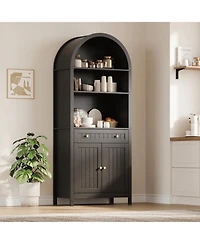 homfan 73 Inch Tall Arched Pantry Cabinet with Drawer, Farmhouse Storage Hutch, Adjustable Shelves for Kitchen and Living Room